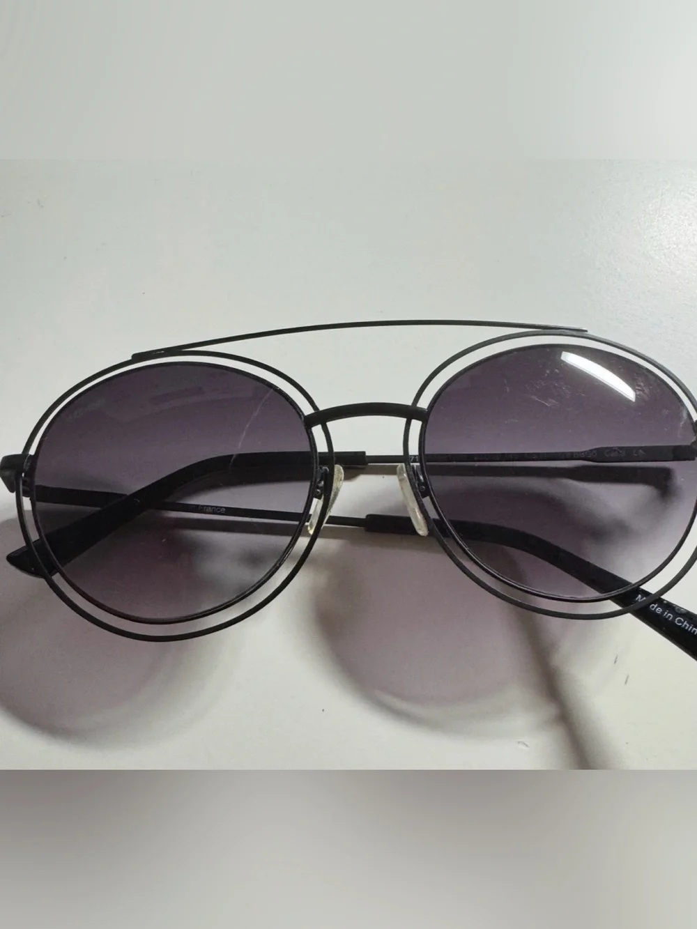 Unofficial Round Double-Bridge Women's Sunglasses - Black Frame, Smoke Lenses
